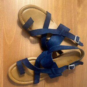 Franco Sarto Faux Suede Blue Flat Sandals Size 8.5